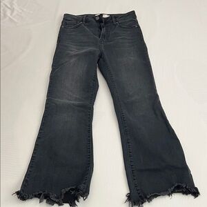 Women's Charcoal Frayed Hem Wide Leg Jeans